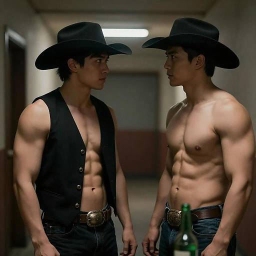 Intense Cowboy Duel in Dim Lights