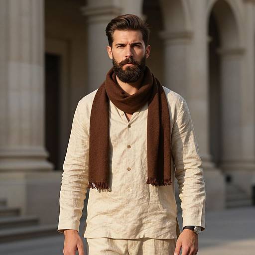 Rugged Man in Linen Outfit