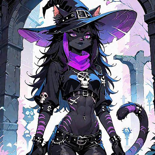 Anthro Goth Cat Witch Character