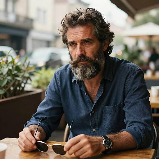 Rugged Man in Outdoor Café