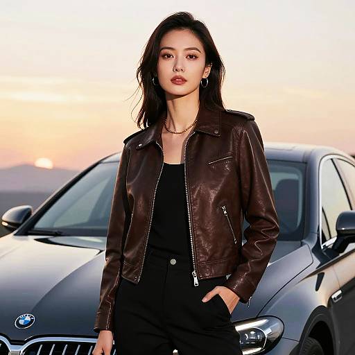 Confident Woman in Leather Jacket