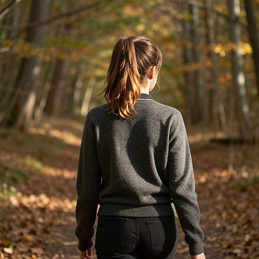 Woman with High Ponytail in Autumn Forest
