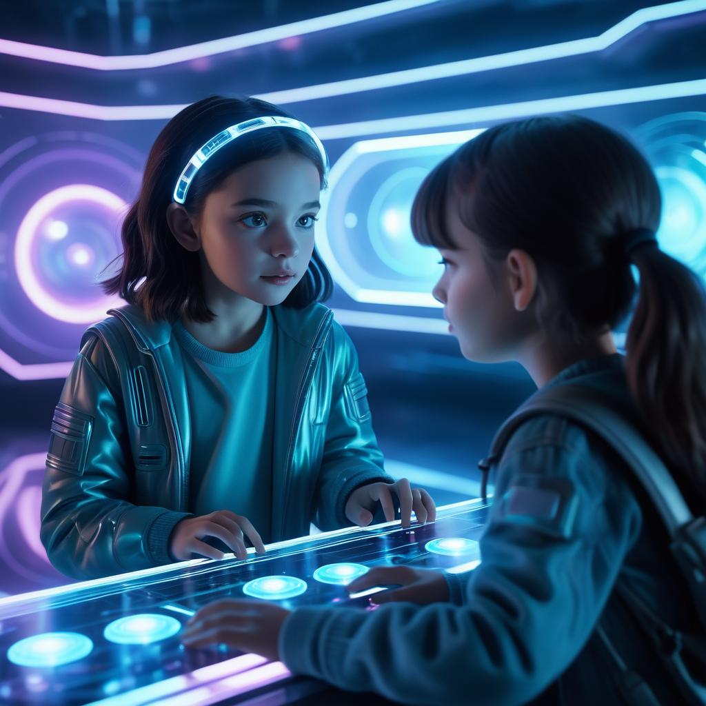 Holographic Encounter: Sci-Fi Film Still