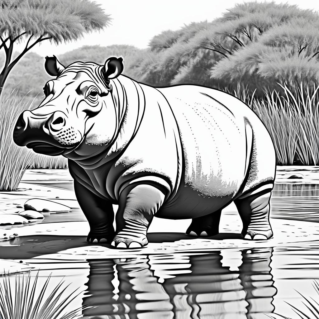 Gentle Hippo Coloring Page for Kids