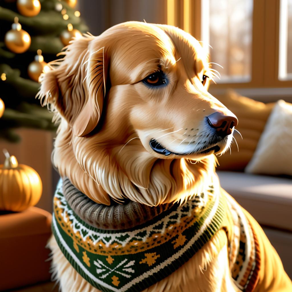 Cozy Golden Retriever in Winter Sweater