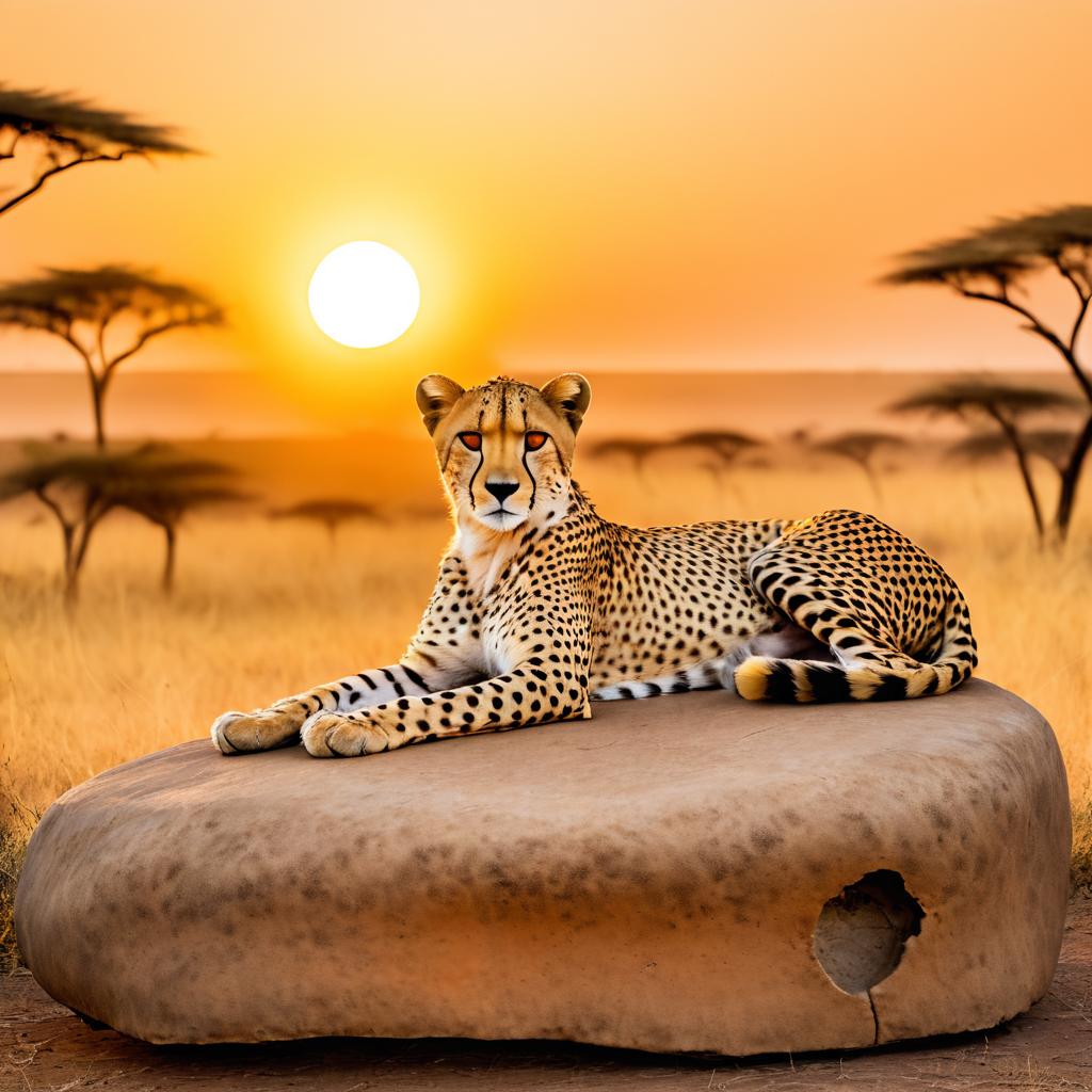 Cheetah Relaxing at Sunset on Savanna