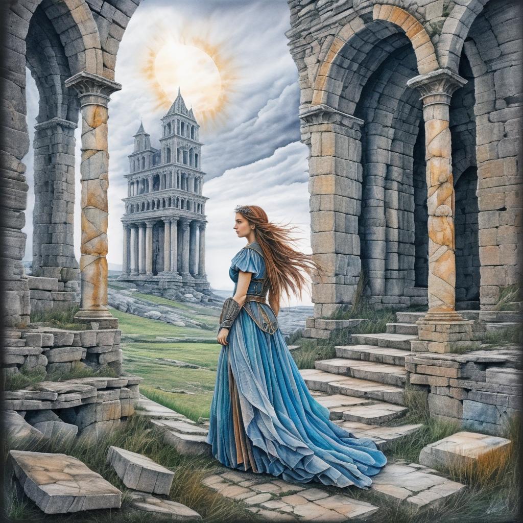 Melancholic Heroine Among Ancient Ruins