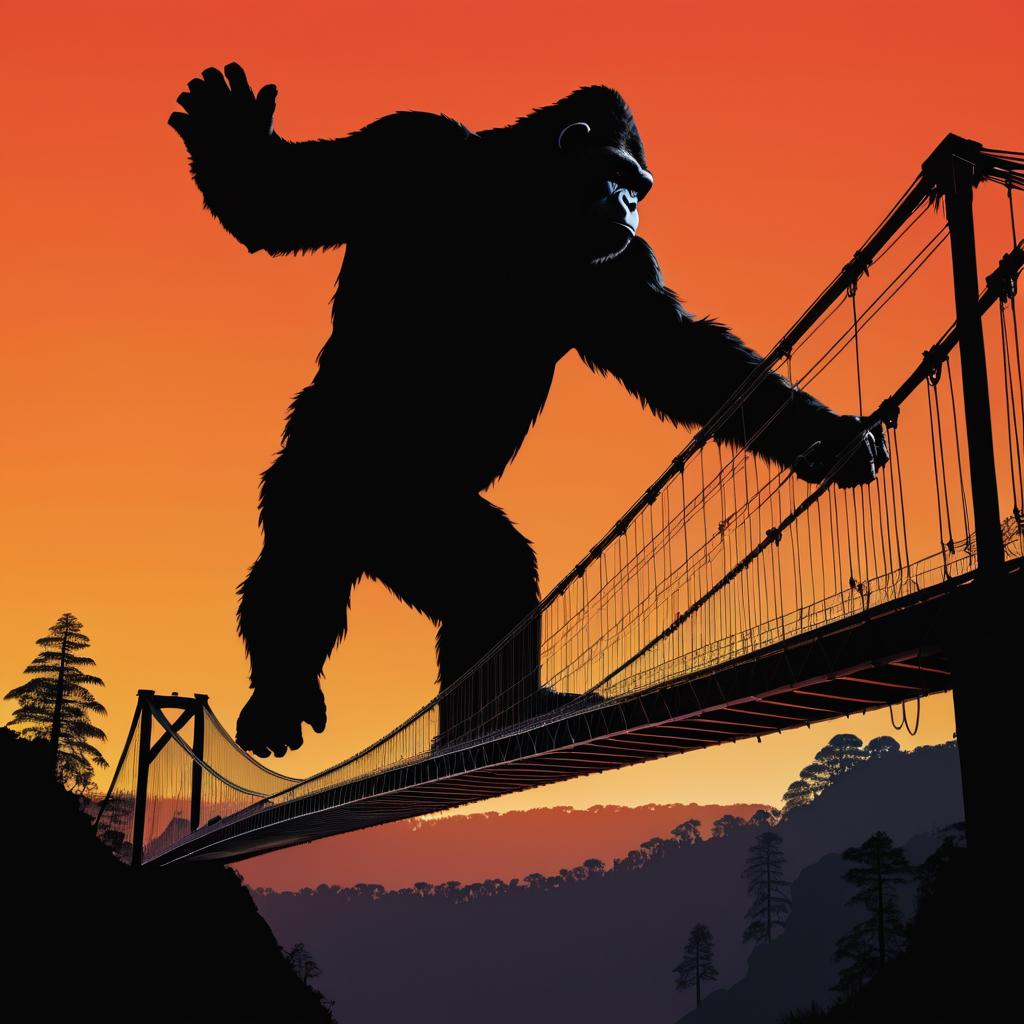 Giant Gorilla on Sunset Suspension Bridge