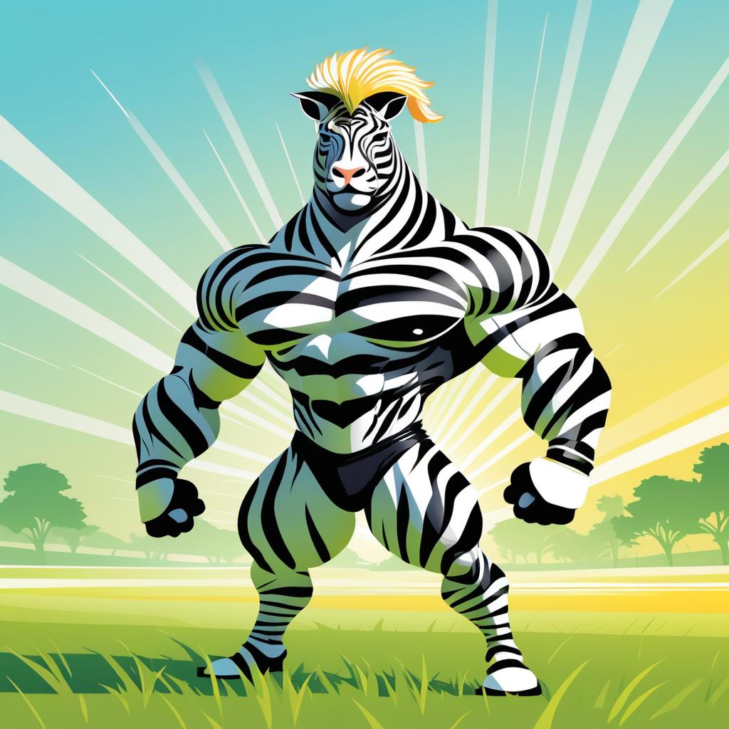 Muscular Zebra in Sunny Grassland Illustration