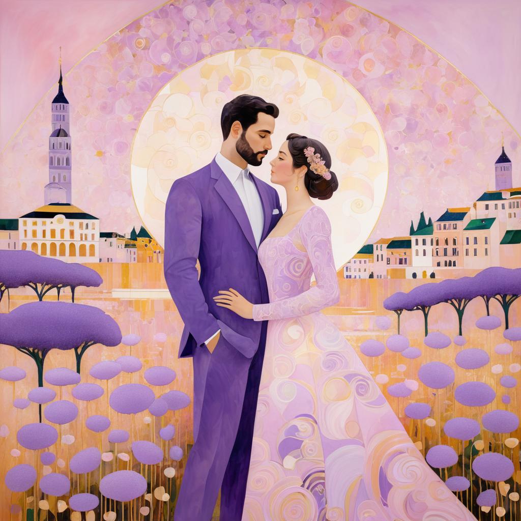 Couple Surrounded by Klimt-Inspired Art