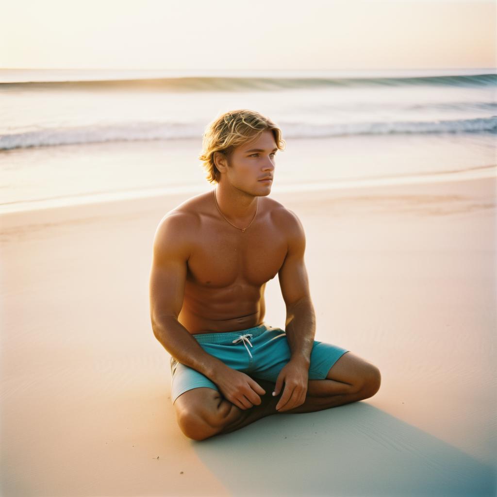 Contemplative Surfer at Sunset Beach