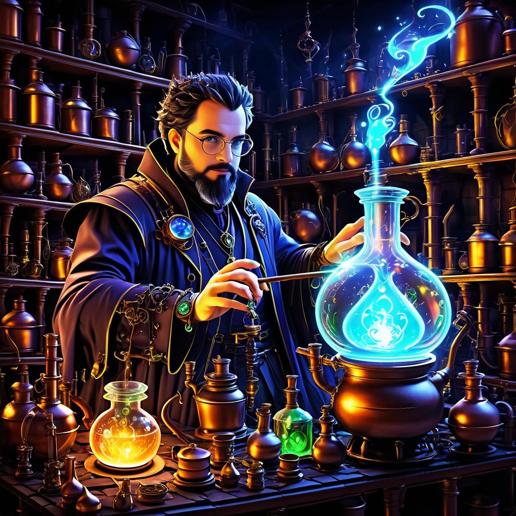 Dynamic Alchemist in Steampunk Fantasy Art