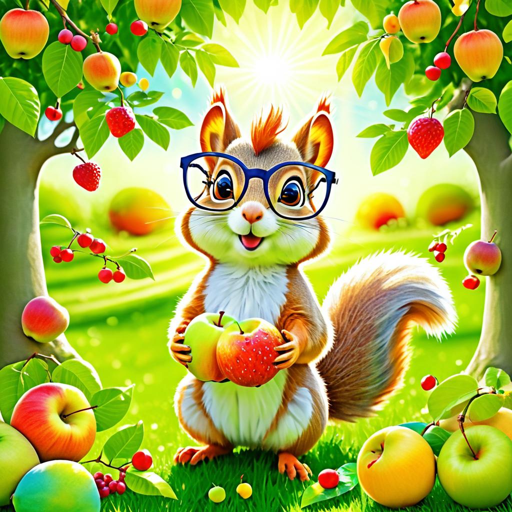 Whimsical Squirrel in Sunny Orchard