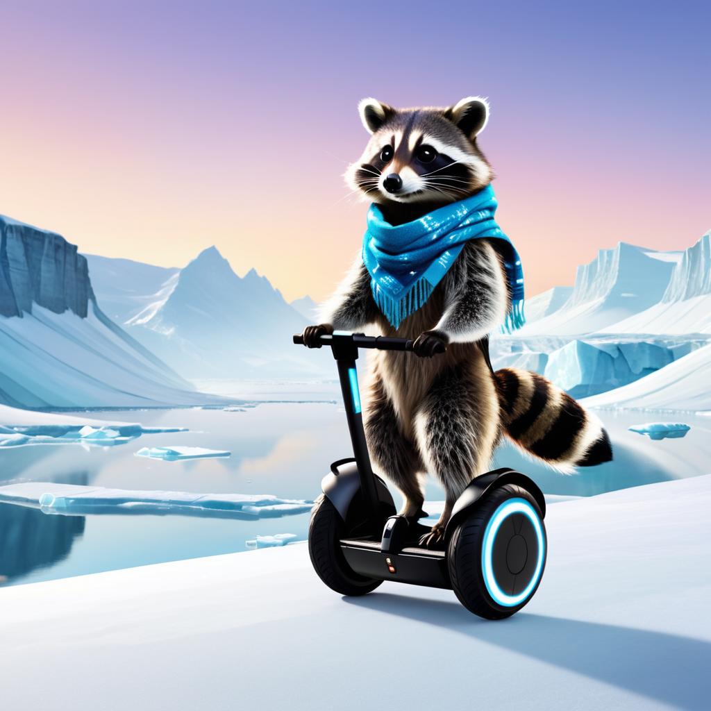 Raccoon on Segway in Arctic Wonderland