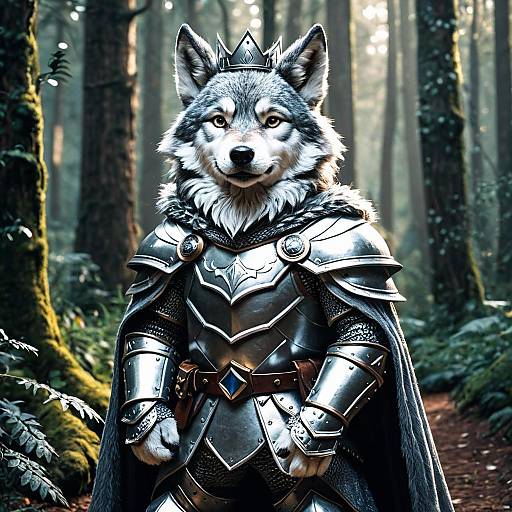Anthropomorphic Wolf Warrior in Silver Armor