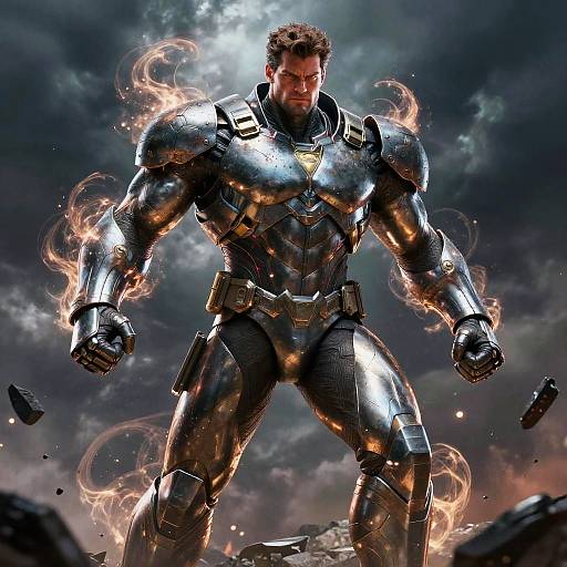 Superhero in Metallic Armor with Energy Aura
