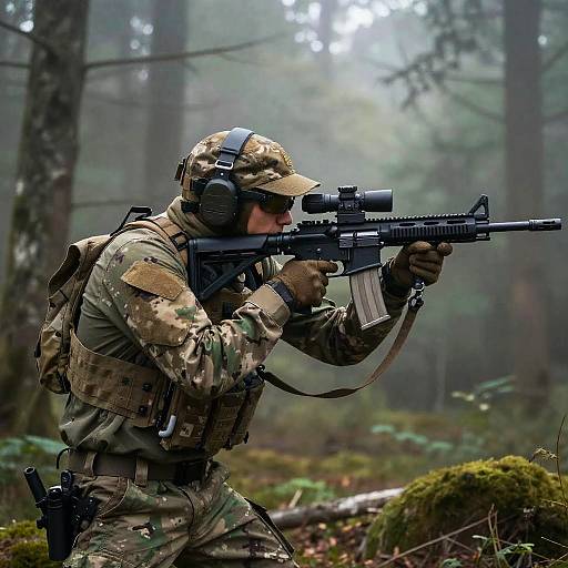 Sniper Prone in Misty Forest Dawn