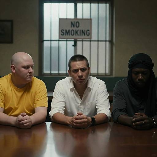 Intense Discussion in a Dimly Lit Room