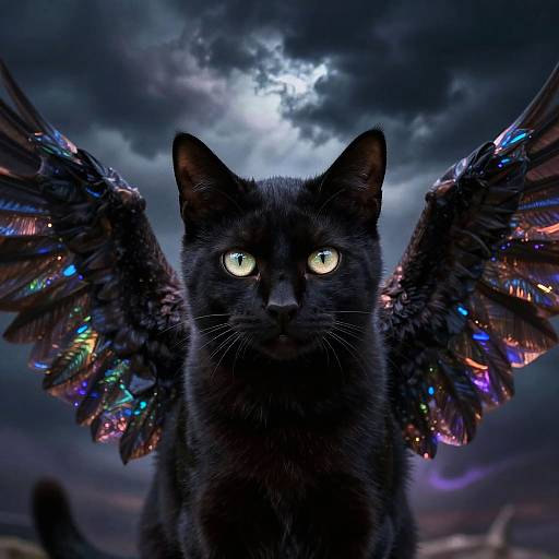 Black Cat with Iridescent Wings