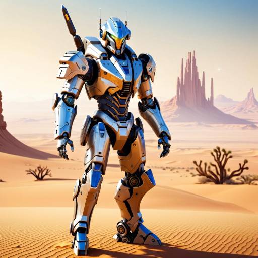 Futuristic Robotic Warrior in Desert Futuristic Robotic Warrior in Desert