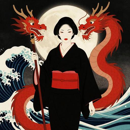 Mysterious Woman with Red Dragon
