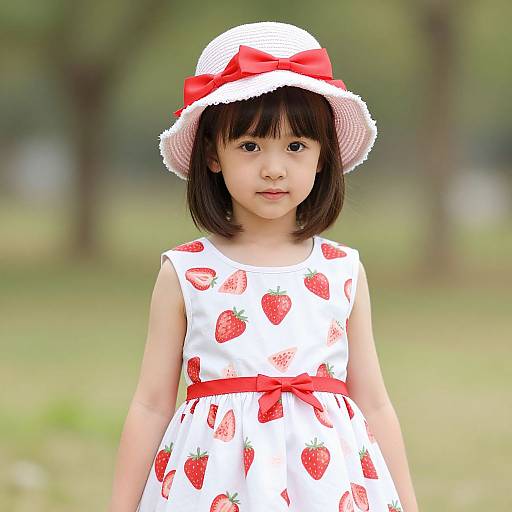Little Girl in Strawberry Dress Outdoors