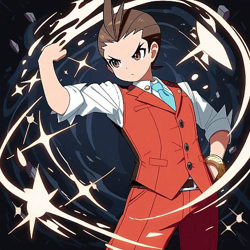 Illustration of Apollo justice, ace attorney in the style of Cromachina