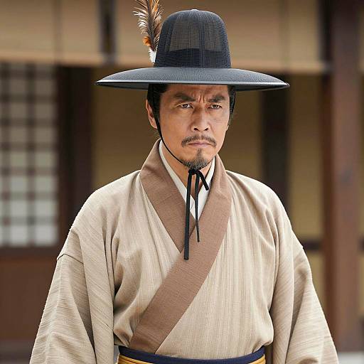 Serious Elderly Man in Traditional Kimono