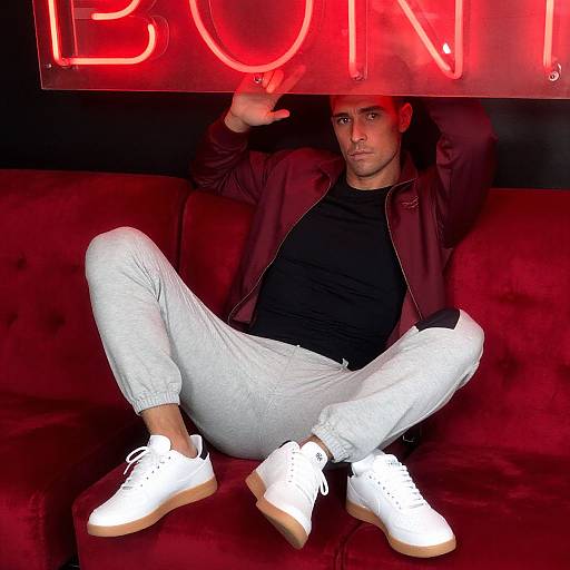 Stylish Man in Neon-Lit Casual Wear