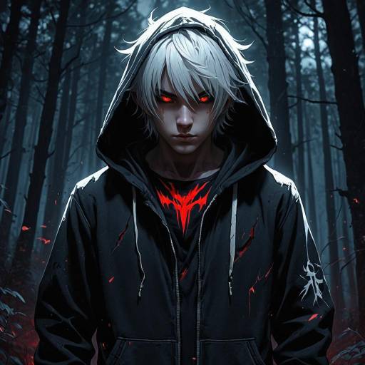 White-Haired Anime Demon in Dark Forest