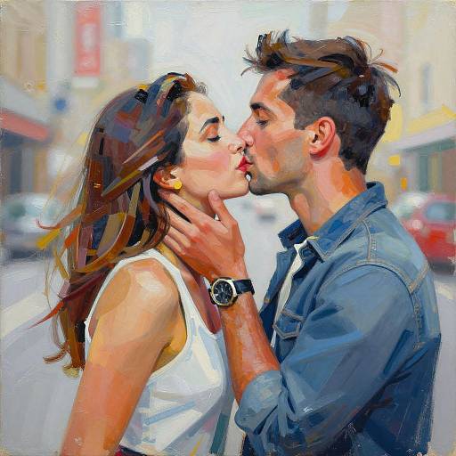 Abstract Vibrant Painting of Tender Kiss