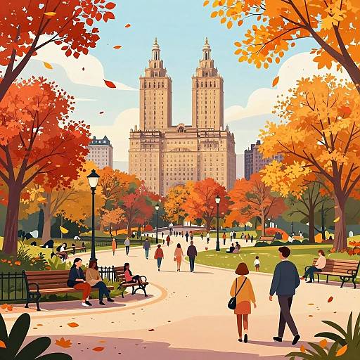 Autumn City Park Digital Illustration