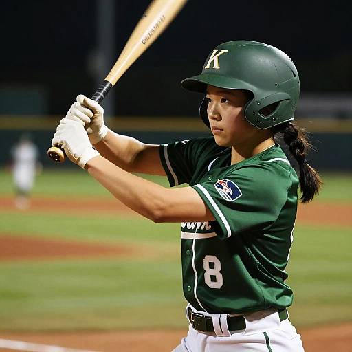 Woman Playing Baseball in Stadium