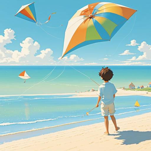 Boy Flying Kite on Sunny Beach