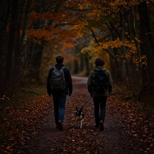 Brothers Walking Through Autumn Forest