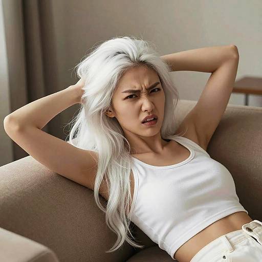 Photorealistic Elegant White-Haired Fashion Portrait