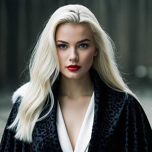 Blonde Woman in Black Velvet Cloak