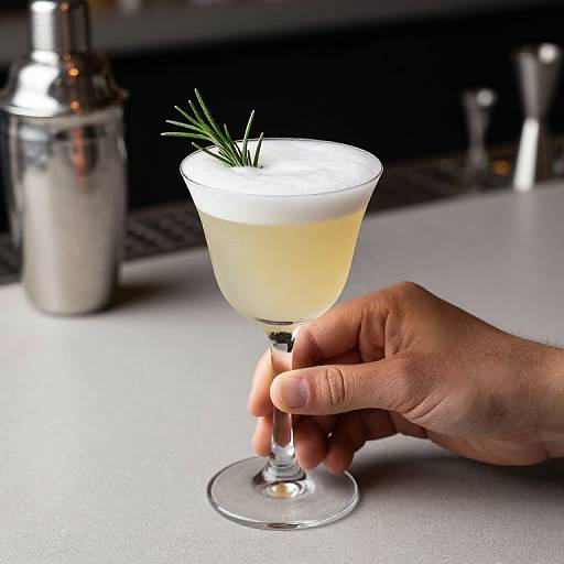 Frothy Yellow Cocktail with Rosemary