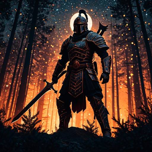 Celestial Warrior Silhouette in Forest