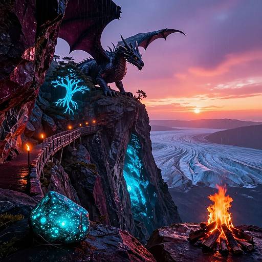 Magical Sunrise with Dragons and Glow