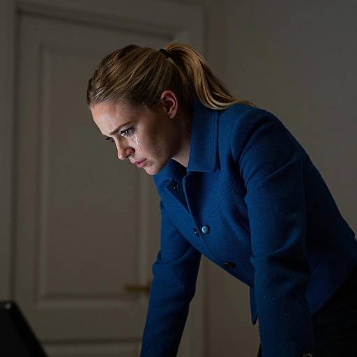 Intense Woman with Ponytail in Shadows