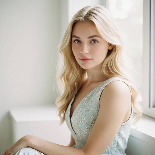 Young Blonde Woman in Pastel Dress