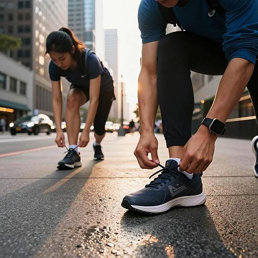 Joggers Tying Shoelaces in City