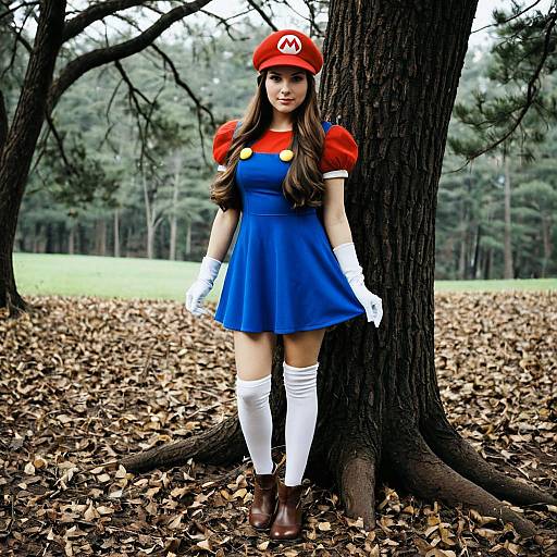 Woman in Mario Bros Inspired Costume Outdoors