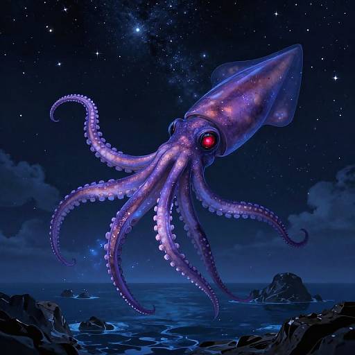 Surreal Colossal Squid in Starry Sky
