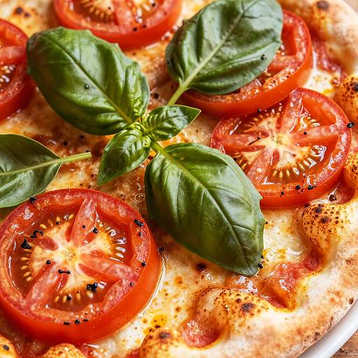 Close-Up Vibrant Tomato Basil Pizza