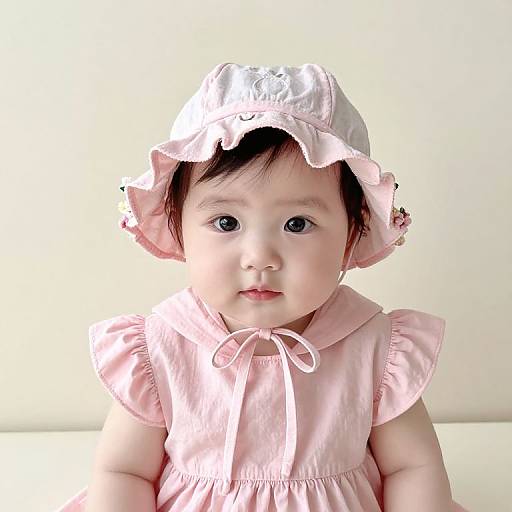 Baby Girl in Pink Dress and Hat