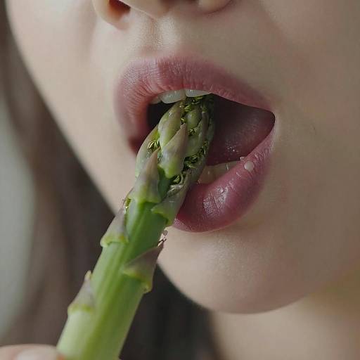 Biting into Asparagus: Close-Up Delight