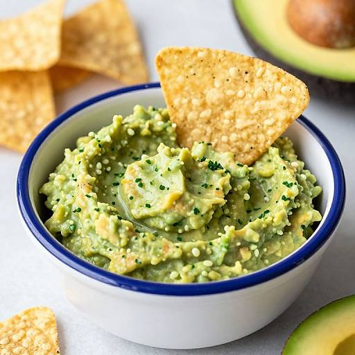 Creamy Guacamole with Chips and Avocado