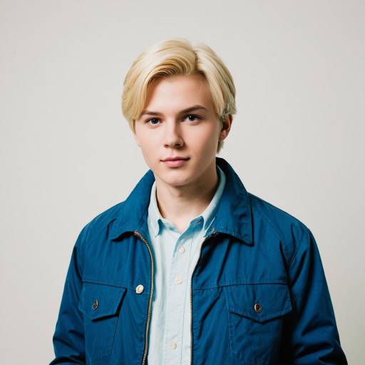 Teen male with blonde hair in blue jacket